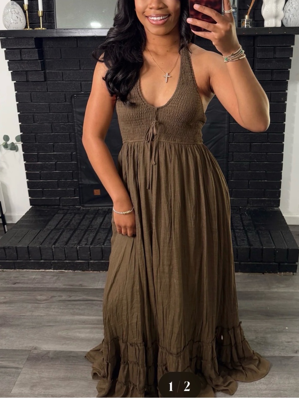 Women’s brown Smocked Maxi Dress